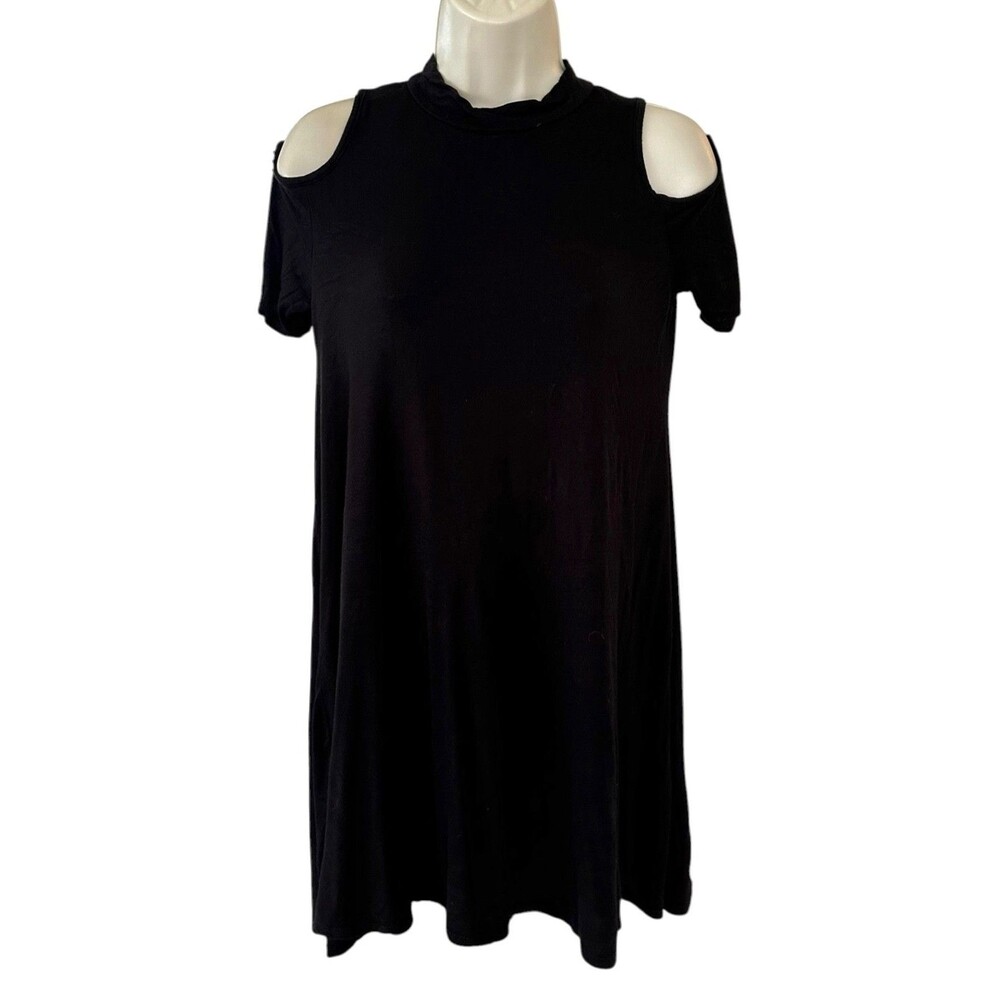 Acemi Women's Short Sleeve Cold Shoulder Soft Rayon Mini Dress Size S Black